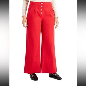 $80‎ Charter Club Stretch Pleated Pocketed Button Fly Wide Leg Pants Red Size 8